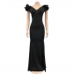 Fashion Women's Solid V-Neck Sleeveless Long Dress Shoulder Flower Dress X6078