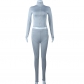 Solid zipper stand collar long sleeve casual coat fitness yoga suit pants suit JS918687