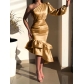 Multicolor optional one shoulder sloping neck dress banquet bag hip skirt AM220508