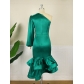 Multicolor optional one shoulder sloping neck dress banquet bag hip skirt AM220508