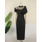 Temperament small stand collar dress, careful machine, birthday party, lace splicing one-step dress AM220636
