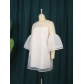 Women's Sweet Mesh Dress Pure White Perspective Flare Sleeve Skirt AM220814