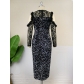 Off shoulder sequin dress with lady style lace panel sexy hip wrap dress AM220839