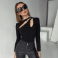 Casual Versatile T-shirt Women's Fashion Sexy Slim Commuter Featured Hollow Long Sleeve Top YY22374