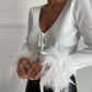 Knitted strap V-neck cardigan with exposed navel long sleeve T-shirt Women's sexy slim top JY22408