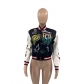 Fashion printed thread color blocking button bomber suit JR3717