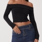 Fashionable new off shoulder sleeved solid casual open navel shirt Y22TP519