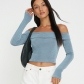 Fashionable new off shoulder sleeved solid casual open navel shirt Y22TP519