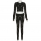 Sexy hollow hole high waist leggings casual sports suit K22S22935
