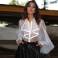 Fashion sexy perspective one-piece shirt with bubble sleeves for women G0511