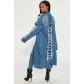 Fashion women's wear hole long sleeve shoulder slip denim trench coat cardigan denim cape JLX7503