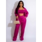 Fashion style solid color top and trousers three piece set FE260