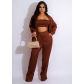 Fashion style solid color top and trousers three piece set FE260