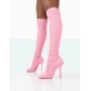 Oversized women's shoes solid color elastic fly woven upper square head thin heel knee socks boots HWJ1678