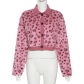 Lapel Pink Leopard Fit Plush Coat K22C22028