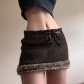 Raw edge drawstring lace up short buttocks skirt solid wool woven skirt Y2K