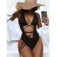 One piece bikini solid color hollow strap one piece swimsuit B582Q