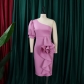 Sloping shoulder bubble sleeve hip wrap sexy dress large dress D272