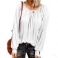 Solid round neck casual pleated long sleeve top JW0823