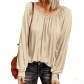 Solid round neck casual pleated long sleeve top JW0823