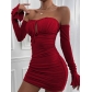 Sexy Wrapped Chest Dress with Pleated Flare Sleeve Wrapped Hip Dress ZY21809