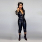 Autumn and winter long sleeved PU leather jumpsuit D8316