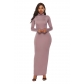 Fashion solid color long skirt long sleeve stretch fitting high neck dress YD5231