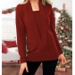 Knitted solid color deep V-neck long sleeve false two-piece sweater women's top JWY2290