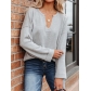 Solid V-neck sweater with reverse European and American curling edge LHY2299