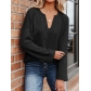 Solid V-neck sweater with reverse European and American curling edge LHY2299