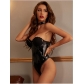 High grade PU imitation leather sexy lingerie women's pure desire to seduce perspective outfit backless one-piece tights SH003
