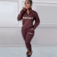 Printed letter plush pullover zipper casual sports suit NY8129