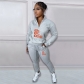 Printed letter plush pullover zipper casual sports suit NY8130