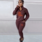 Printed letter plush pullover zipper casual sports suit NY8130