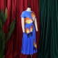 Fashion printed T-shirt top big hem pleated skirt suit skirt D308