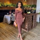 Solid sexy chest wrap long sleeve hip wrap fashion dress JD298102
