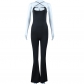 Solid metal decoration sling tight hip lifting flare jumpsuit JP005322