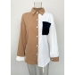 Women's color contrast splicing top pocket design sense long sleeved chiffon blouse LH8666
