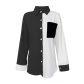 Women's color contrast splicing top pocket design sense long sleeved chiffon blouse LH8666