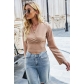 Sexy cross V-neck waist closed and navel exposed short chest style shirt slim long sleeved t-shirt LM10216