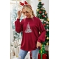 Christmas tree loose long sleeve round neck printed women's blouse wine red medium long sweater LM10319