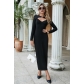 Sexy women's autumn black long one step dress temperament long sleeve solid color tight dress LM10499