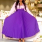 High waist and large hem medium long pleated skirt D293P