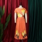Temperament top high waist printed pleated skirt two-piece skirt D296
