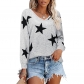 Five pointed star printed V-neck long sleeved sweater T-shirt for women JWY202170
