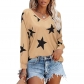 Five pointed star printed V-neck long sleeved sweater T-shirt for women JWY202170