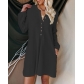 Solid V-neck long sleeve twist button casual dress for women JWY202171