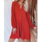 Solid V-neck long sleeve twist button casual dress for women JWY202171