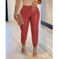 Solid drawstring pocket PU leather casual fashion leggings leather trousers JWY2206