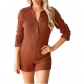 Solid color pit bar button lapel slim long sleeved casual fashion jumpsuit for women M2281